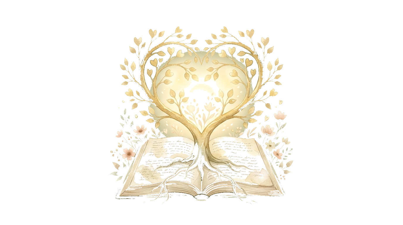 Heart-shaped tree growing from an open book